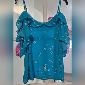 Gap Vintage Y2K Floral Summer Blue Blouse Size Womens X-Small Top Shirt Boho